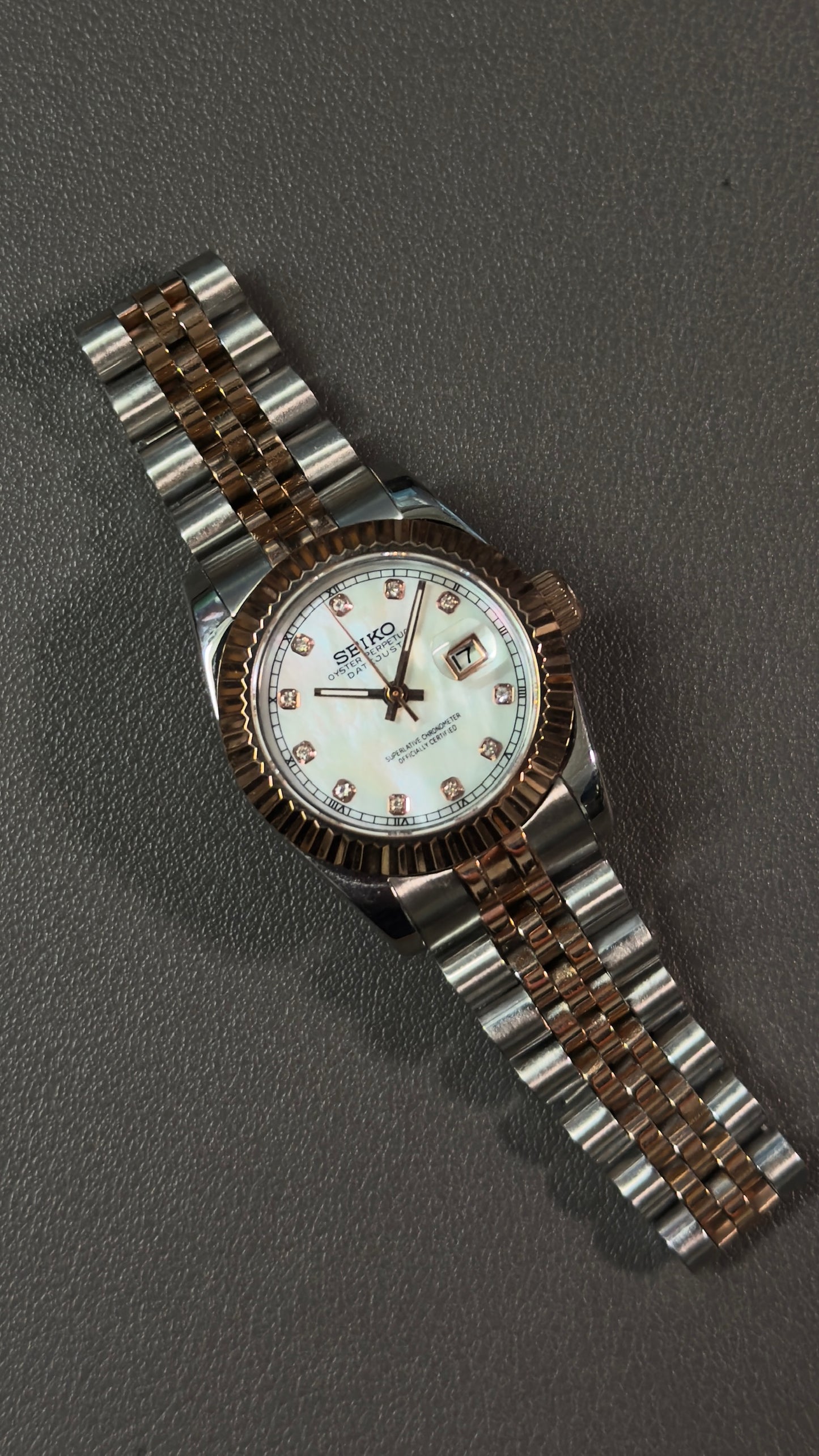 Lady DateJust: Two-Tone Rose Gold Mother of Pearl Dial Gem Markers w/ Jubilee Bracelet