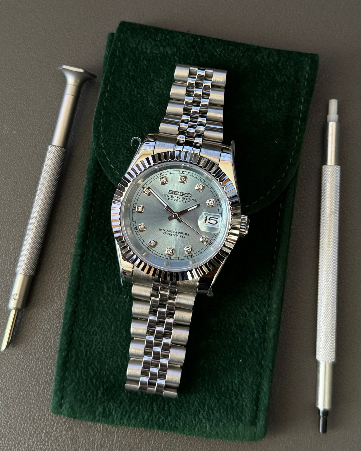 DateJust: Stainless Steel Ice Blue Dial Gem Markers w/ Jubilee Bracelet