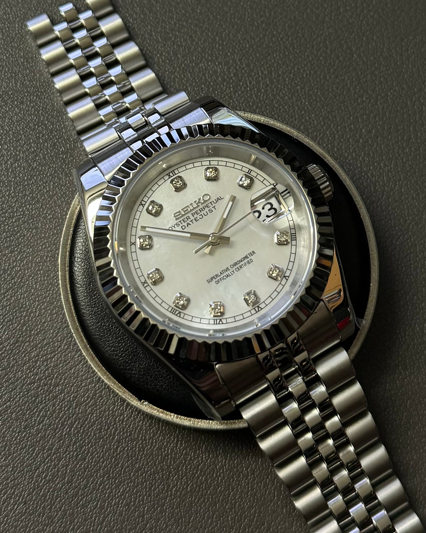 DateJust: Stainless Steel Mother of Pearl Dial Gem Markers w/ Jubilee Bracelet