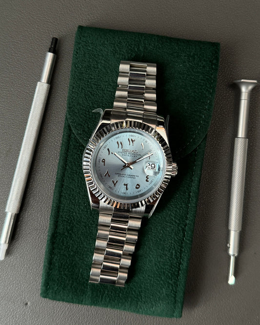 DateJust: Stainless Steel Ice Blue Dial Arabic Markers w/ President Bracelet