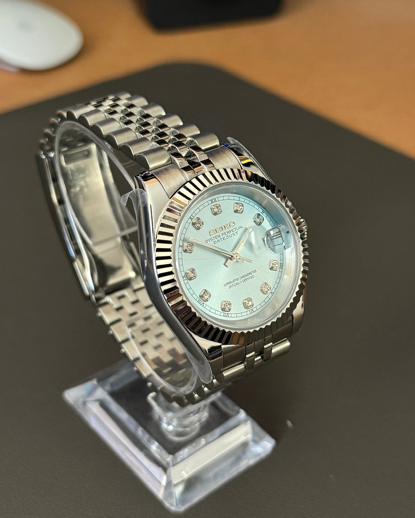 DateJust: Stainless Steel Ice Blue Dial Gem Markers w/ Jubilee Bracelet