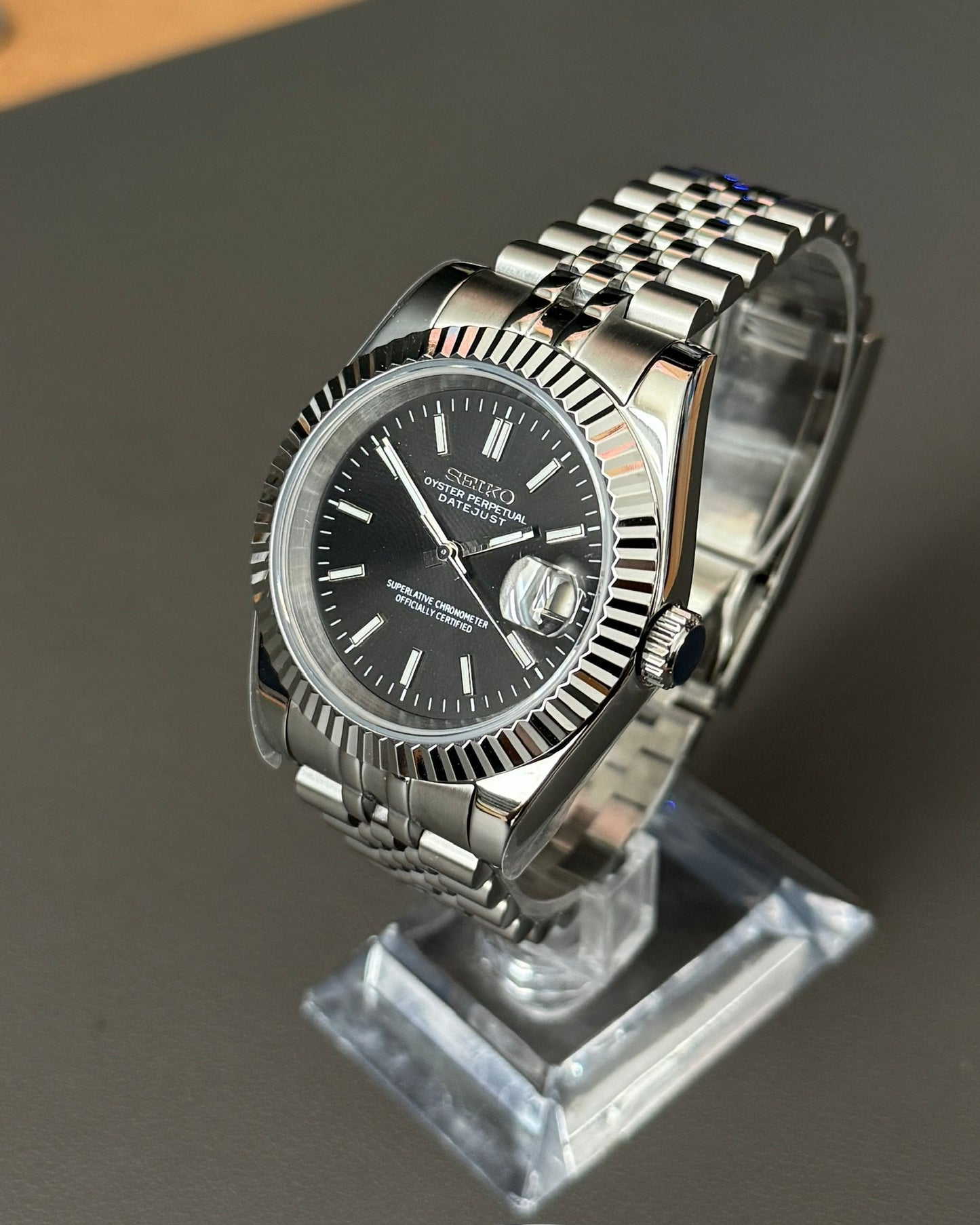 DateJust: Stainless Steel Black Dial Stick Markers w/ Jubilee Bracelet