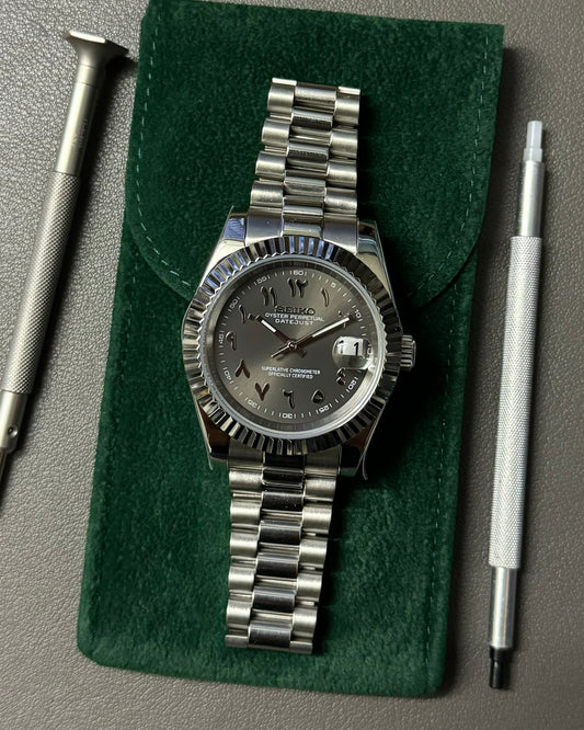 DateJust: Stainless Steel Grey Dial Arabic Markers w/ Presidential Bracelet