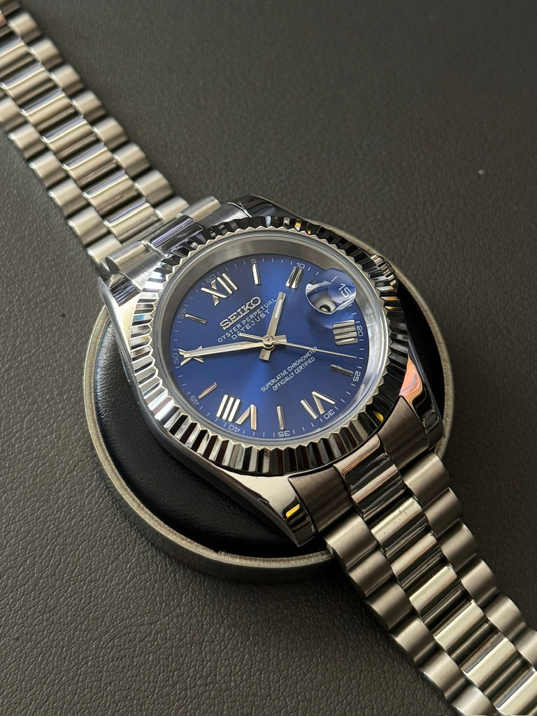 DateJust: Stainless Steel Blue Dial Roman Markers w/ Presidential Bracelet
