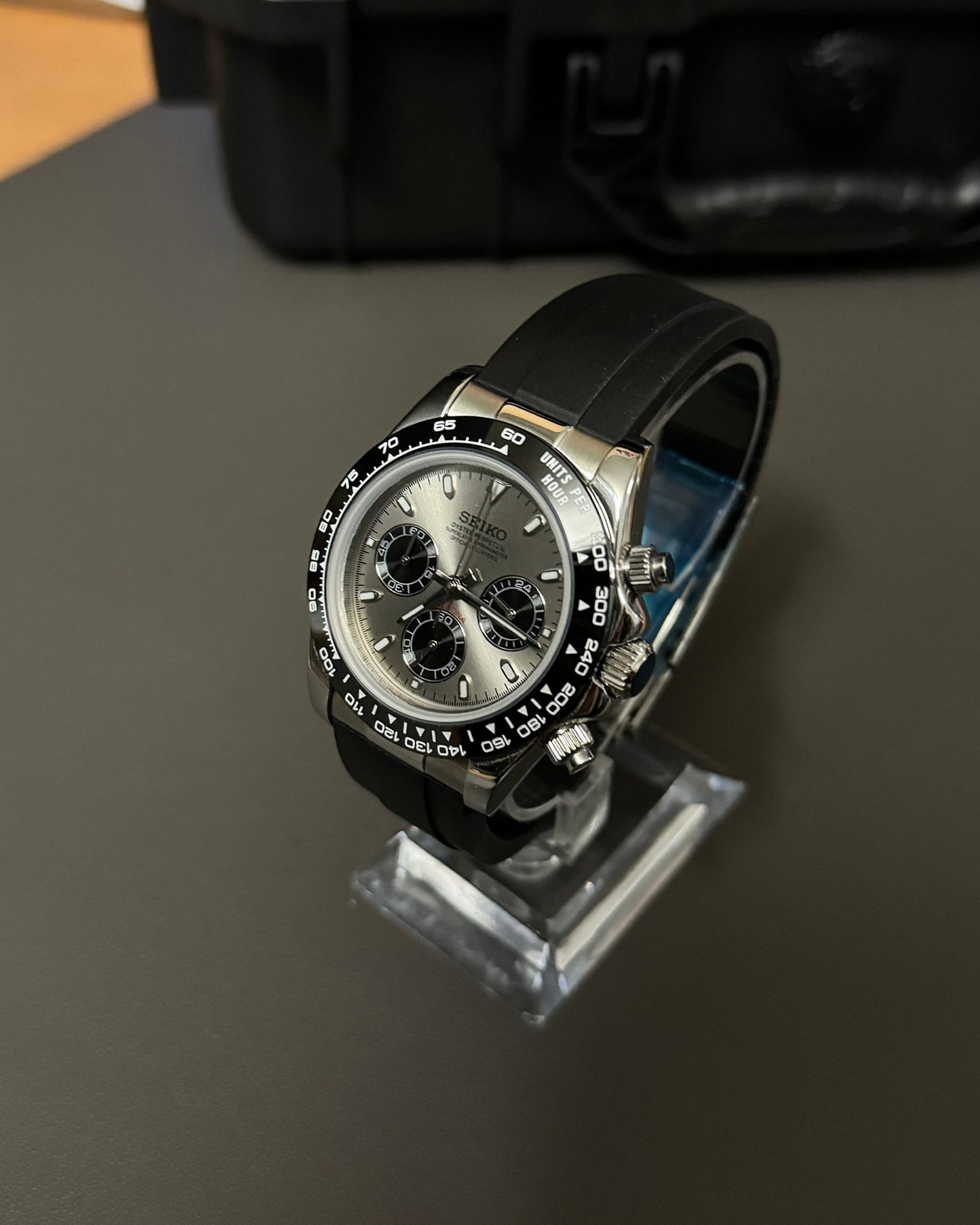 Chronograph: Stainless Steel with Grey Dial on Rubber Strap