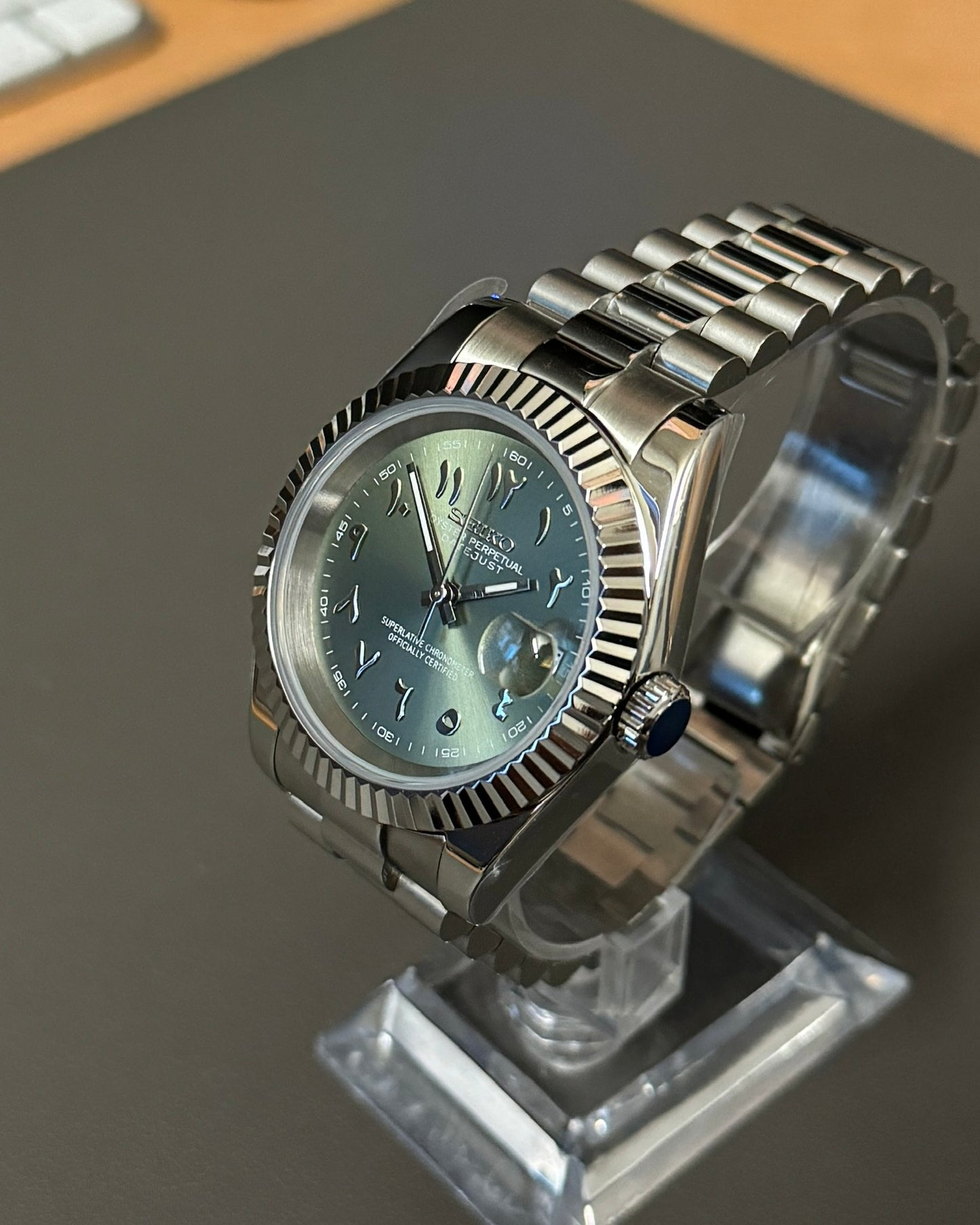 DateJust: Stainless Steel Olive Green Dial Arabic Markers w/ Presidential Bracelet
