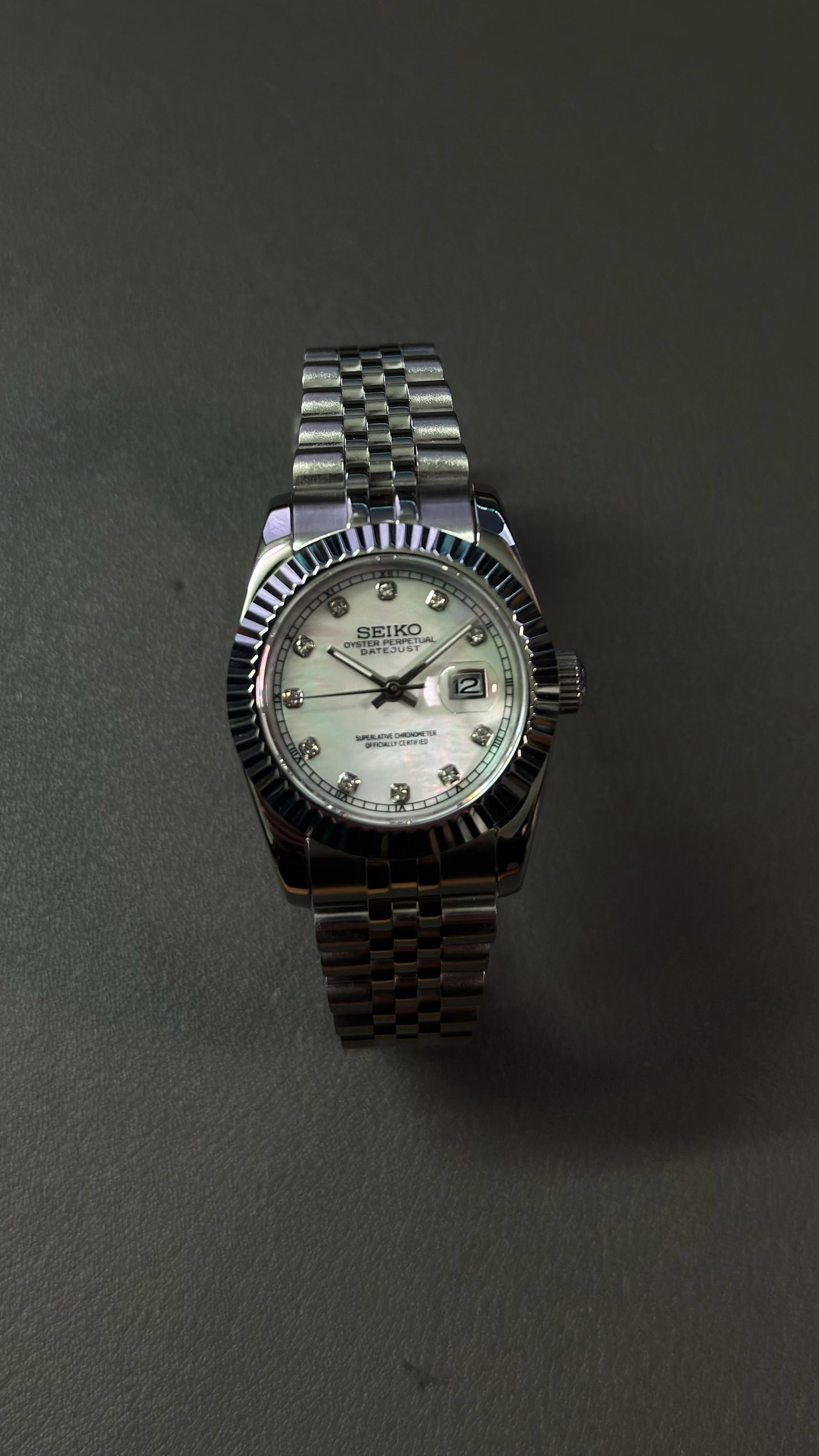 Lady DateJust: Stainless Steel Mother of Pearl Dial Gem Markers w/ Jubilee Bracelet
