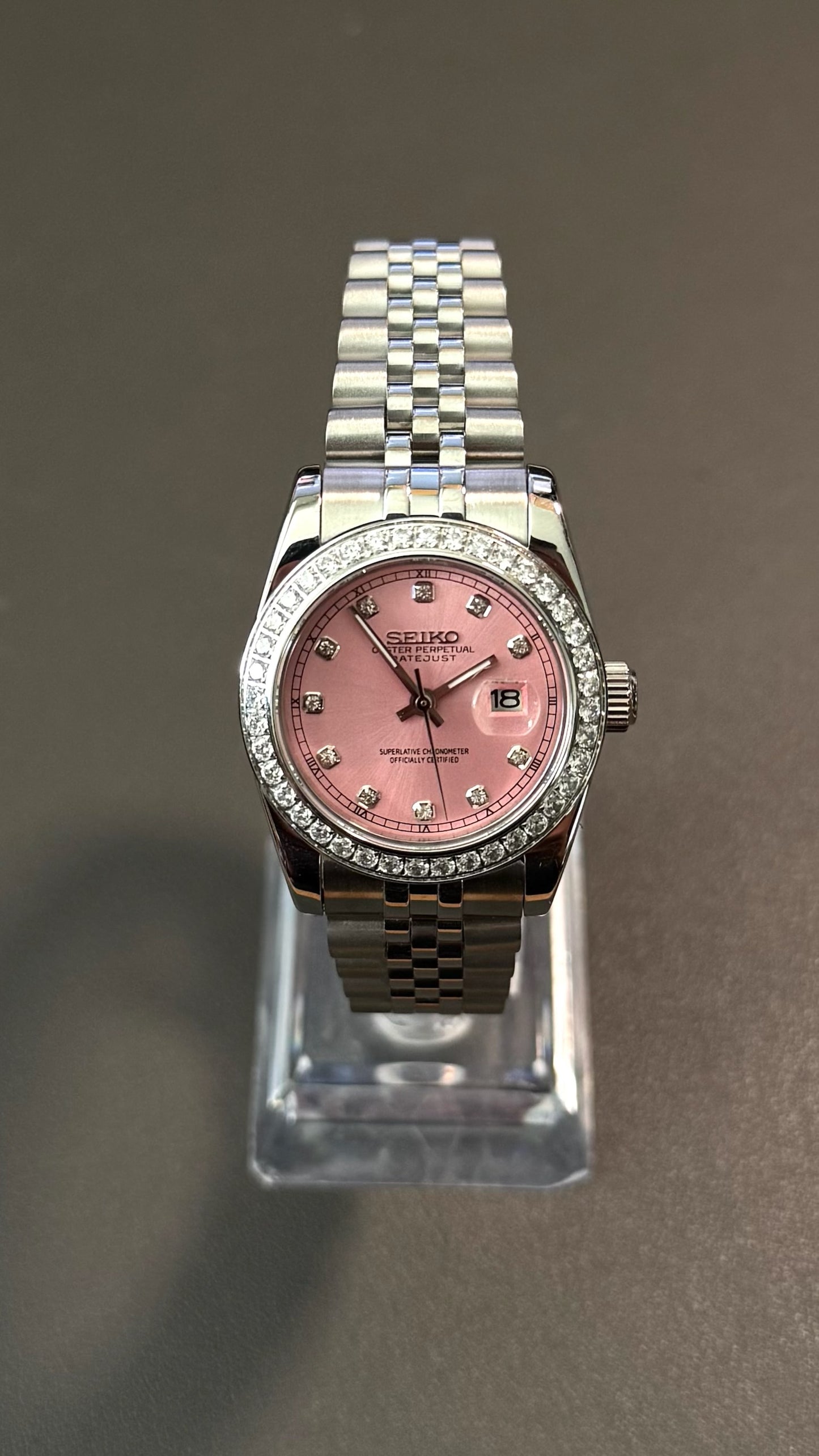 Lady DateJust: Stainless Steel Sunburst Pink Dial Gem Markers w/ Jubilee Bracelet
