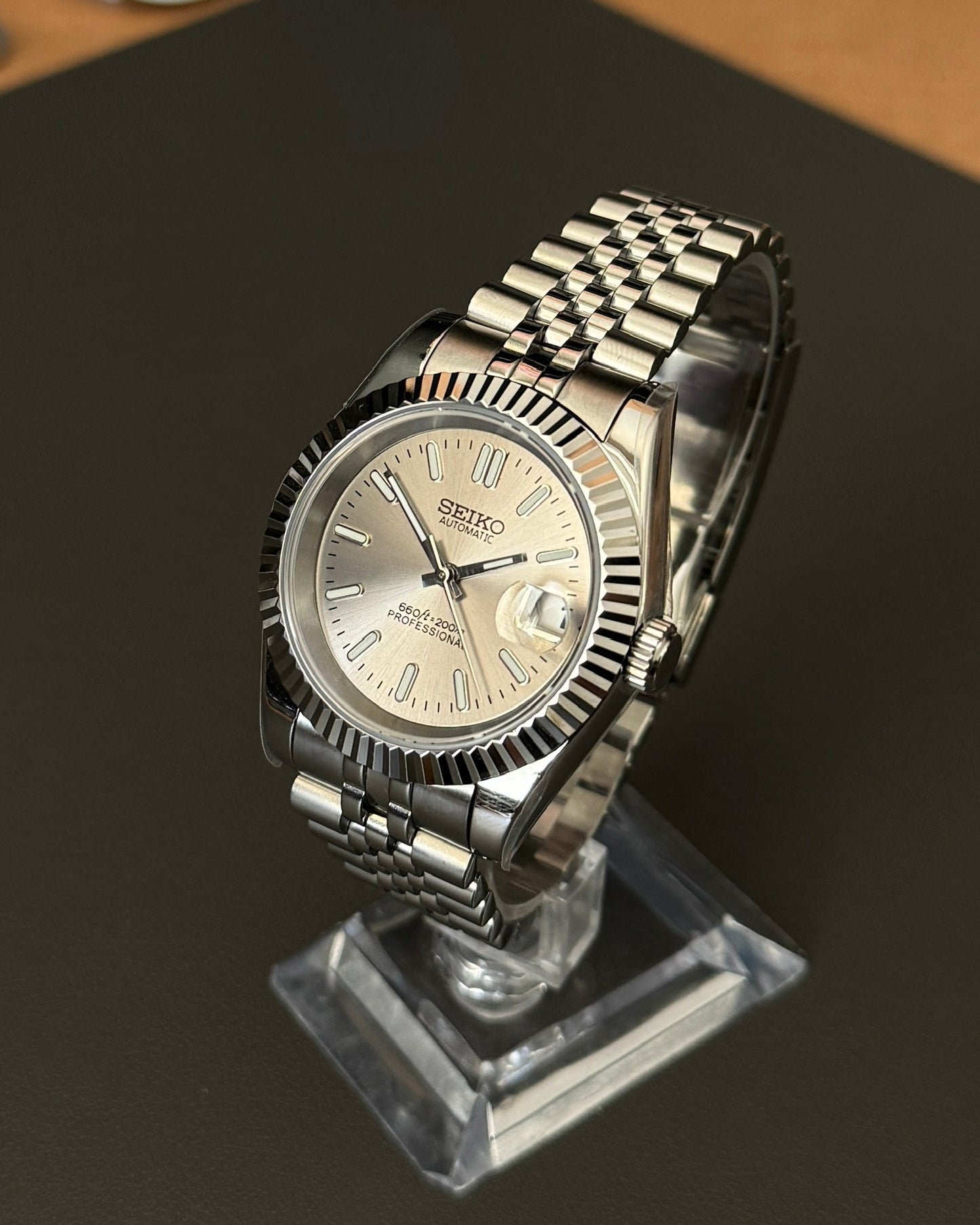 DateJust: Stainless Steel Tan Dial Stick Markers w/ Jubilee Bracelet