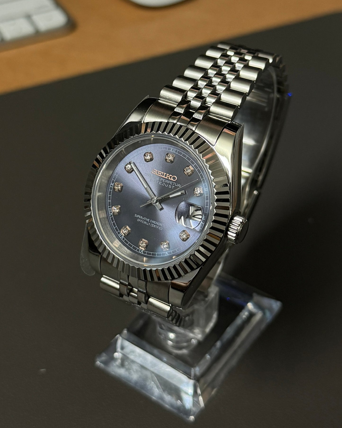 DateJust: Stainless Steel Purple Dial Gem Markers w/ Jubilee Bracelet