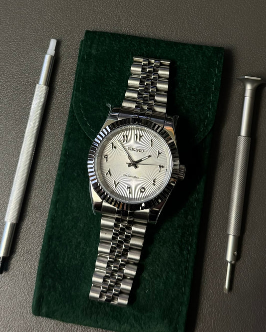 DateJust: Stainless Steel Guilloche White Dial Arabic Markers w/ Jubilee Bracelet