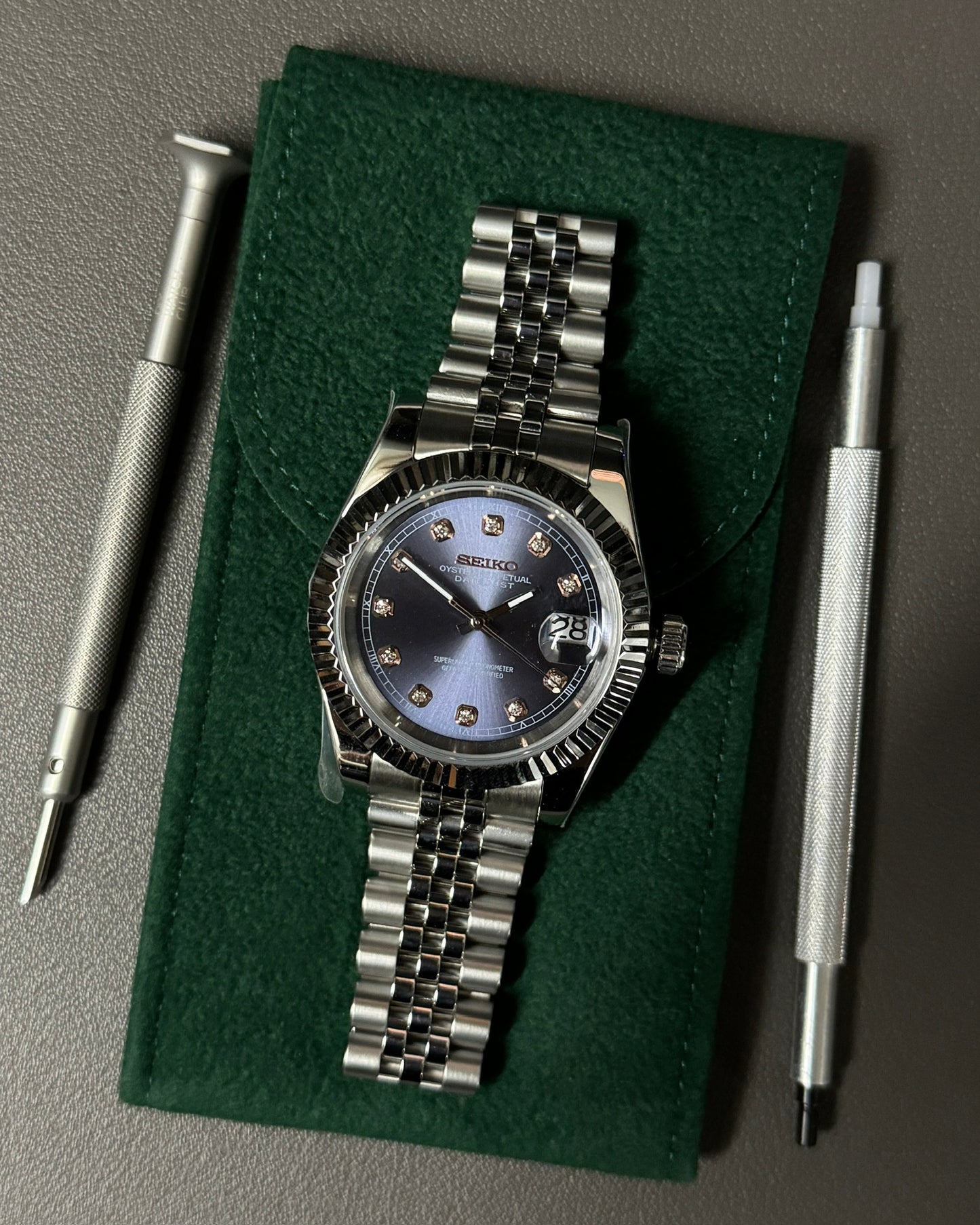 DateJust: Stainless Steel Purple Dial Gem Markers w/ Jubilee Bracelet