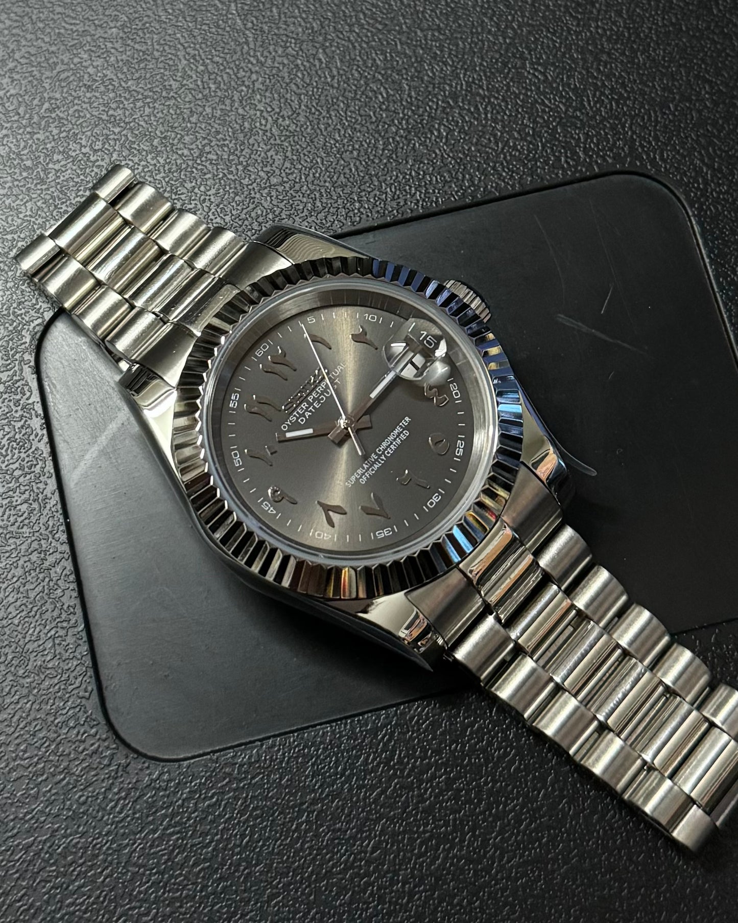 DateJust: Stainless Steel Grey Dial Arabic Markers w/ Presidential Bracelet