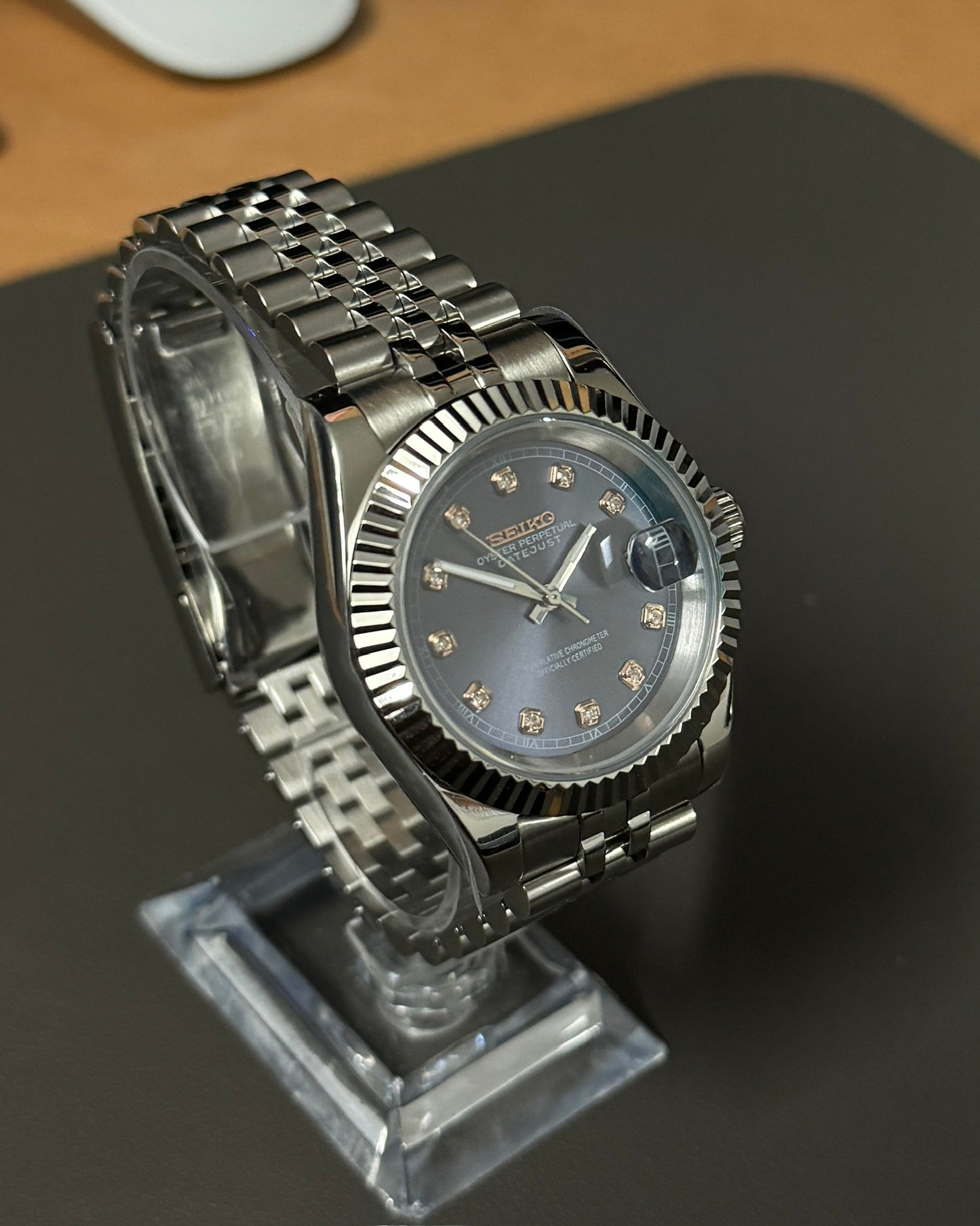 DateJust: Stainless Steel Purple Dial Gem Markers w/ Jubilee Bracelet