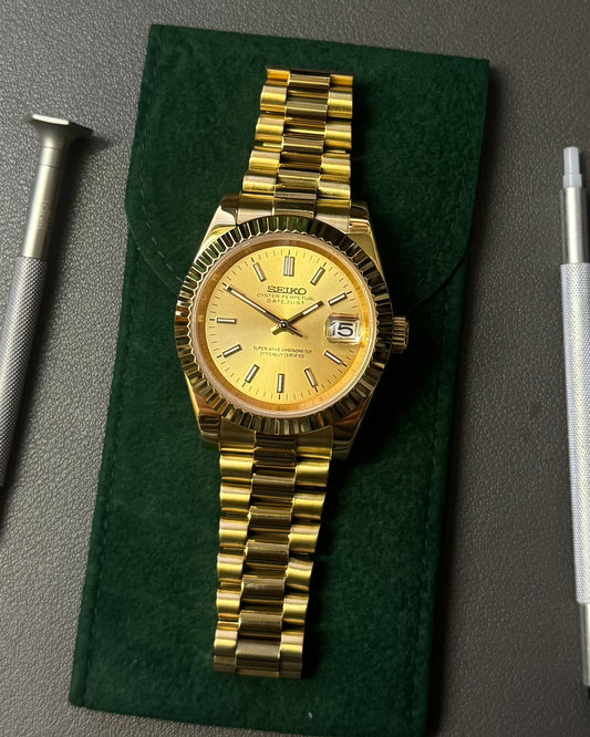 DateJust: Gold Champagne Dial Stick Markers w/ Presidential Bracelet