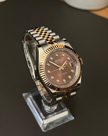 DateJust: Two Tone Rose Gold Chocolate Dial Gem Markers w/ Jubilee Bracelet