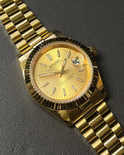 DateJust: Gold Champagne Dial Stick Markers w/ Presidential Bracelet