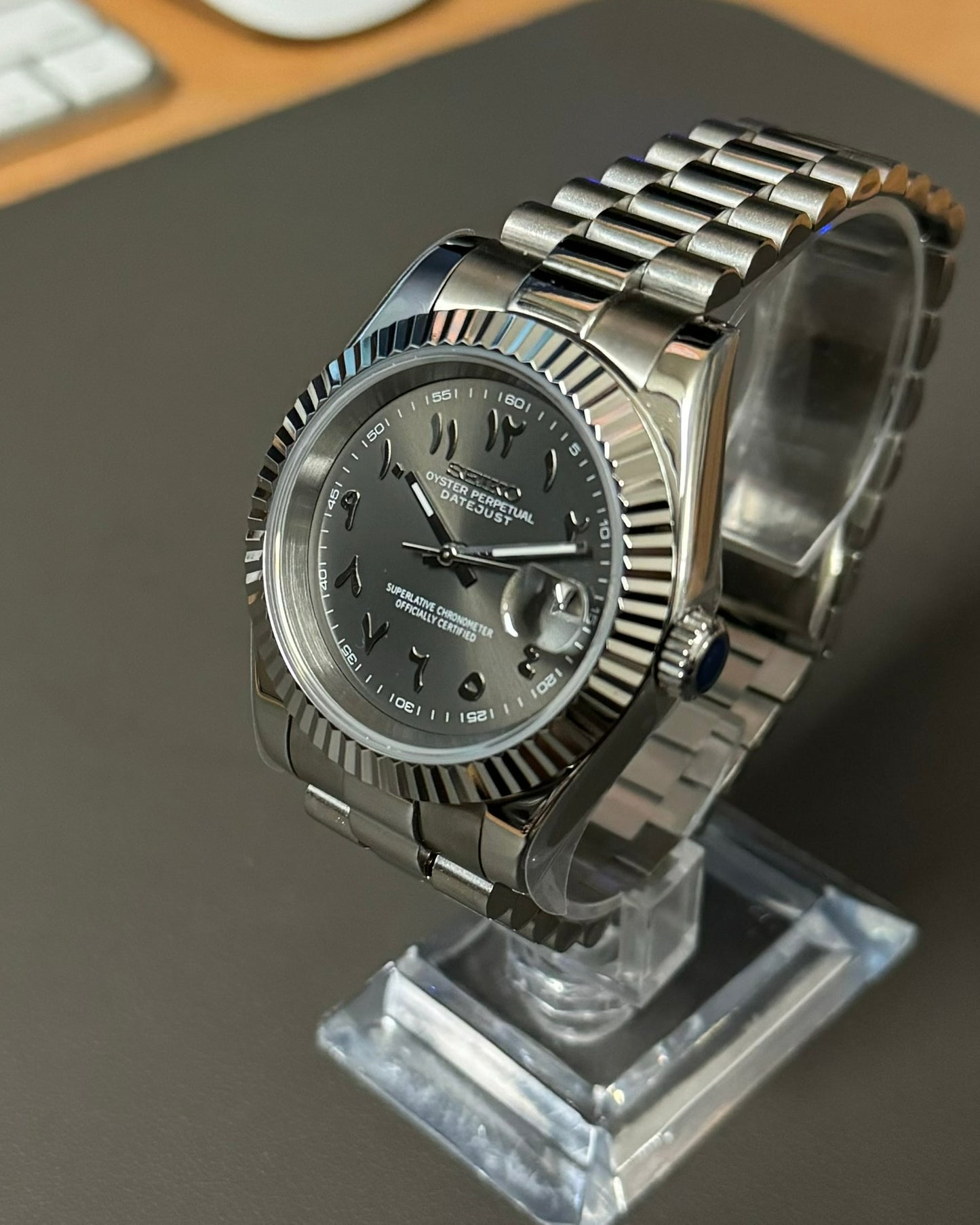 DateJust: Stainless Steel Grey Dial Arabic Markers w/ Presidential Bracelet