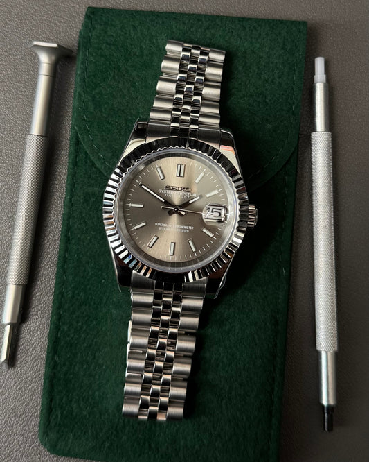 Seiko Mod Datejust: Stainless Steel Grey dial stick markers w/ jubilee Bracelet