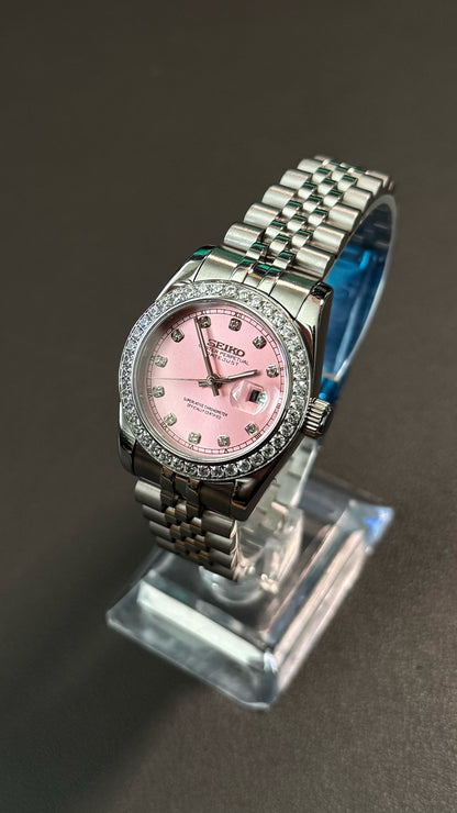 Lady DateJust: Stainless Steel Sunburst Pink Dial Gem Markers w/ Jubilee Bracelet