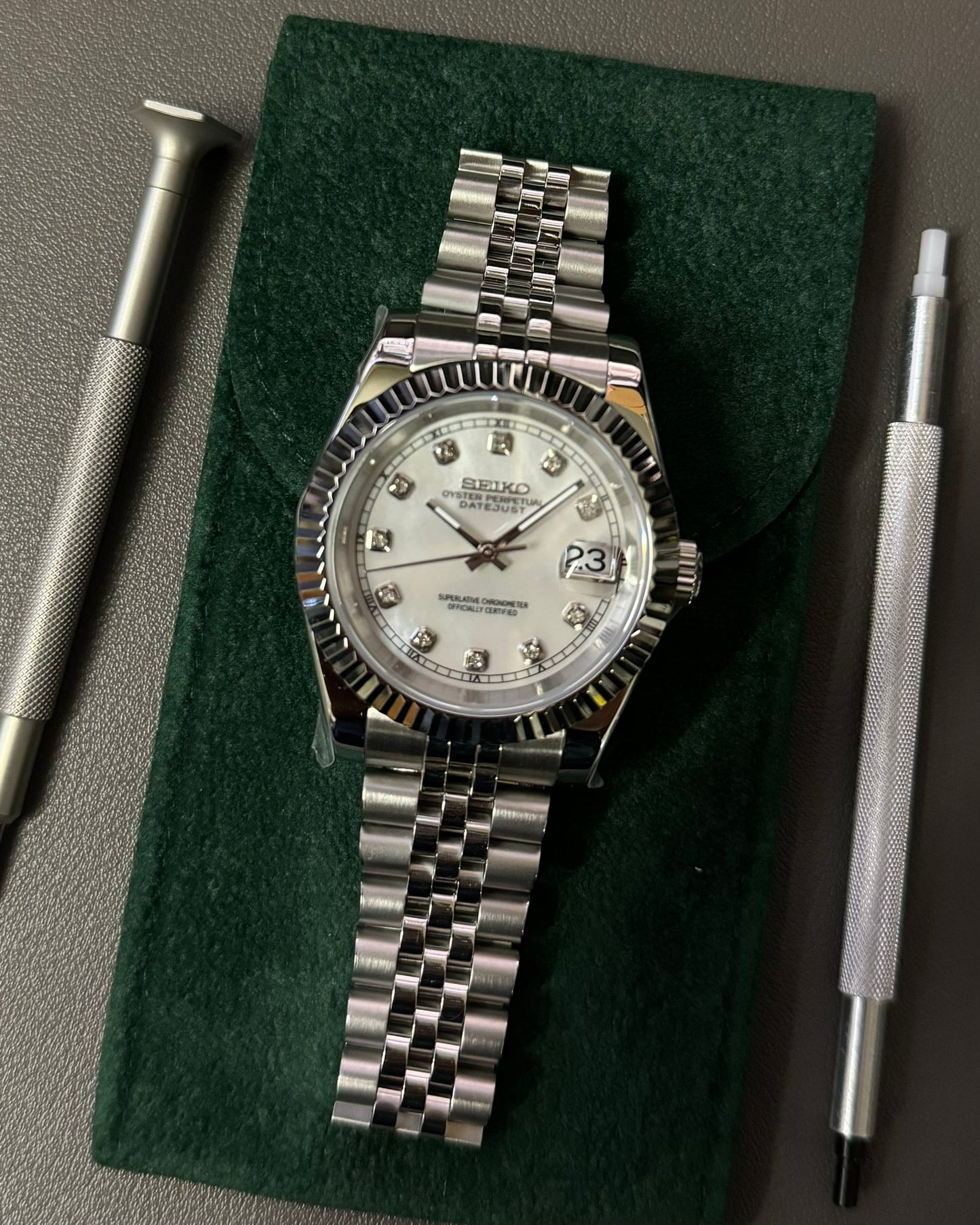 DateJust: Stainless Steel Mother of Pearl Dial Gem Markers w/ Jubilee Bracelet