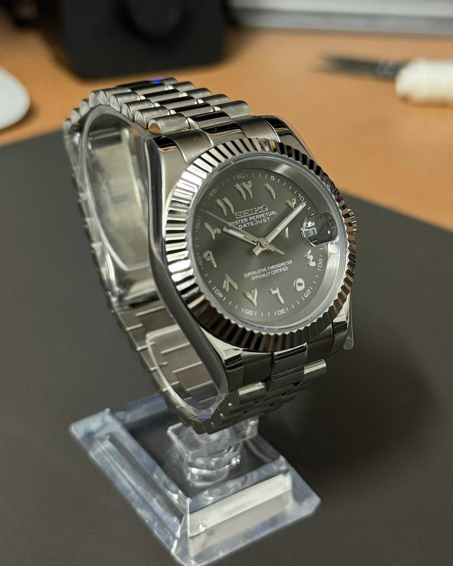 DateJust: Stainless Steel Grey Dial Arabic Markers w/ Presidential Bracelet