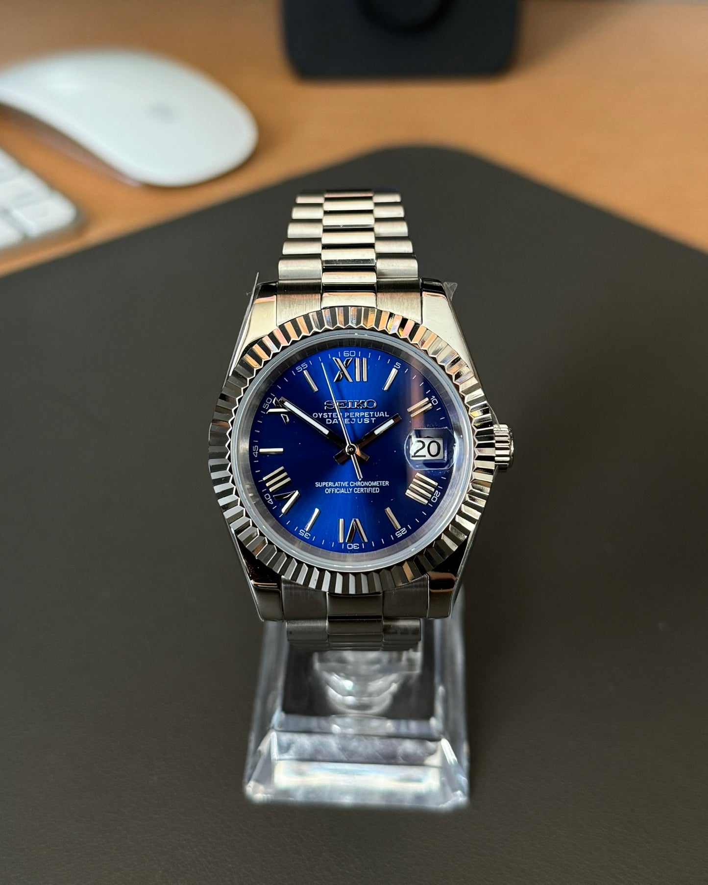 DateJust: Stainless Steel Blue Dial Roman Markers w/ Presidential Bracelet