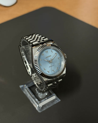 Seiko Mod DateJust: Stainless Steel Ice Blue Arabic marker Dial on Jubilee Bracelet
