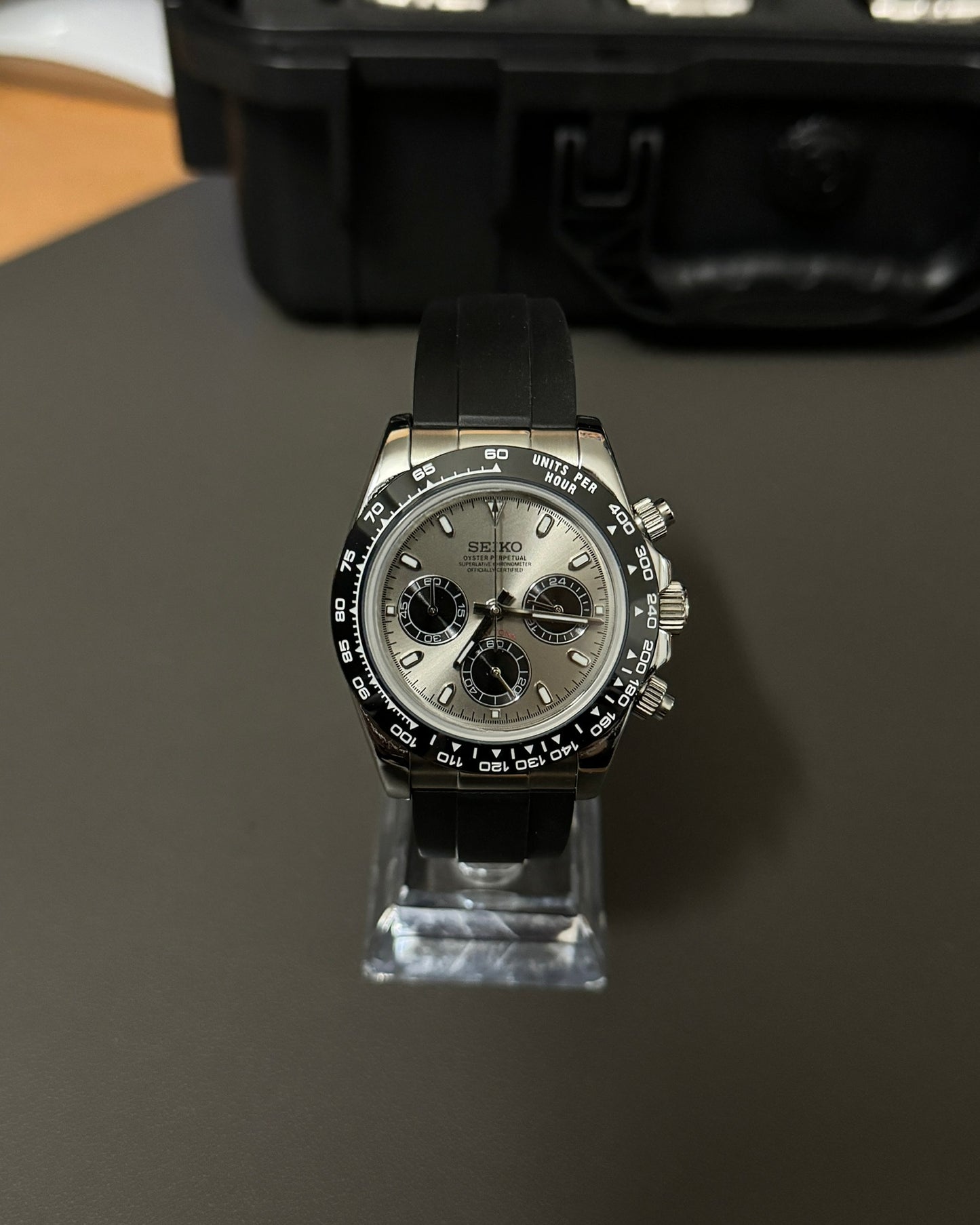 Chronograph: Stainless Steel with Grey Dial on Rubber Strap