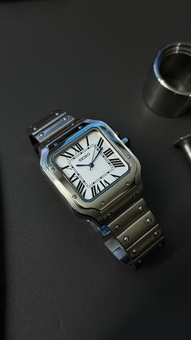 Santos: Stainless Steel White Dial Roman Markers