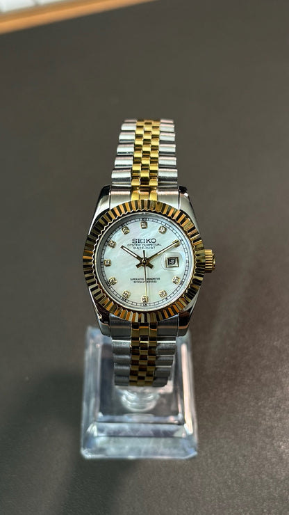 Lady DateJust: Two-Tone Gold Mother of Pearl Dial Gem Markers w/ Jubilee Bracelet