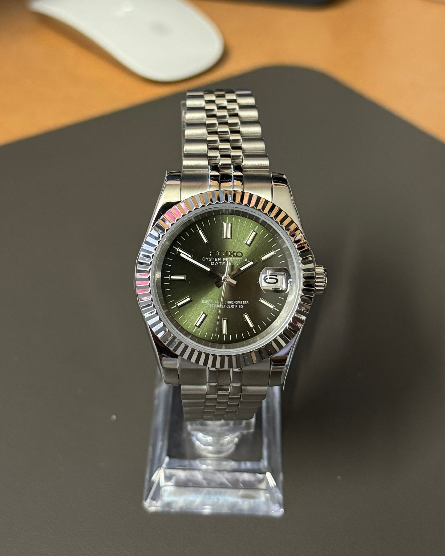 DateJust: Stainless Steel Olive Green Dial Stick Markers w/ Jubilee Bracelet