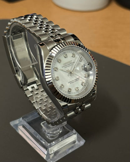 Seiko Mod DateJust: Stainless Steel Mother of Pearl Dial Gem Markers w/ Jubilee Bracelet