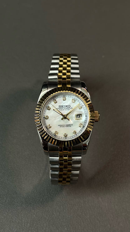 Lady DateJust: Two-Tone Gold Mother of Pearl Dial Gem Markers w/ Jubilee Bracelet