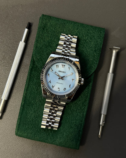 Seiko Mod DateJust: Stainless Steel Ice Blue Arabic marker Dial on Jubilee Bracelet