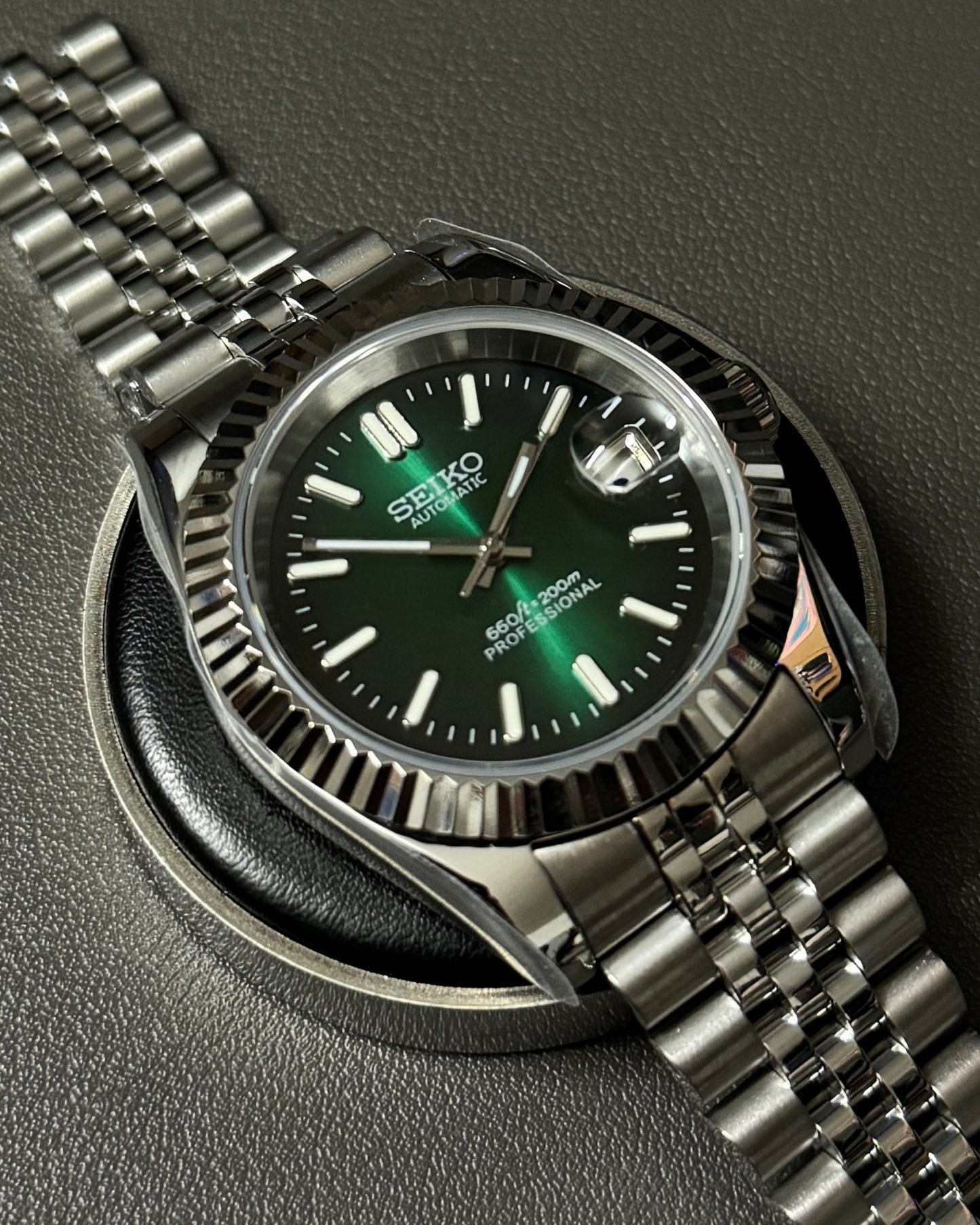 DateJust: Stainless Steel Gradient Green Dial Stick Markers w/ Jubilee Bracelet