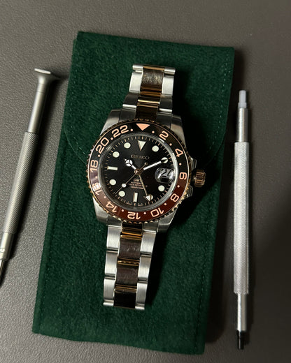 GMT: Two-Tone Rose Gold Root Beer Rotating Bezel w/ Oyster Bracelet