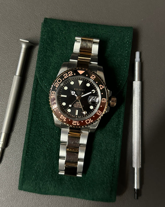 GMT: Two-Tone Rose Gold Root Beer Rotating Bezel w/ Oyster Bracelet