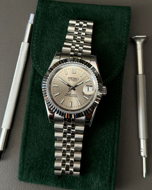 DateJust: Stainless Steel Tan Dial Stick Markers w/ Jubilee Bracelet