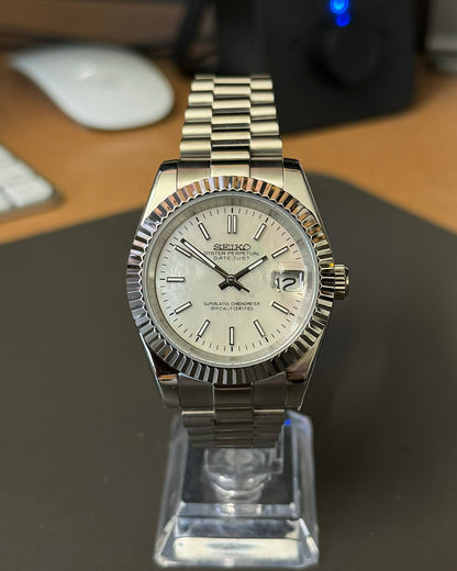 DateJust: Stainless Steel Mother of Pearl Dial Stick Markers w/ Presidential Bracelet