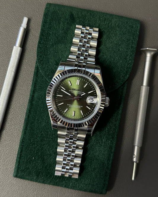 DateJust: Stainless Steel Olive Green Dial Stick Markers w/ Jubilee Bracelet