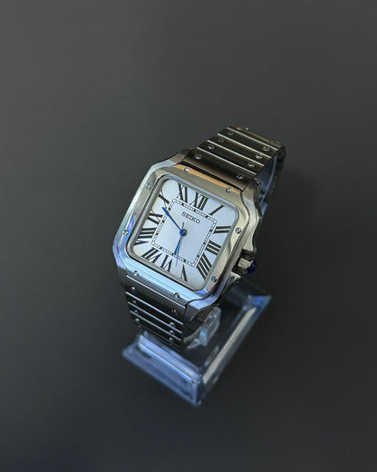 Santos: Stainless Steel White Dial Roman Markers