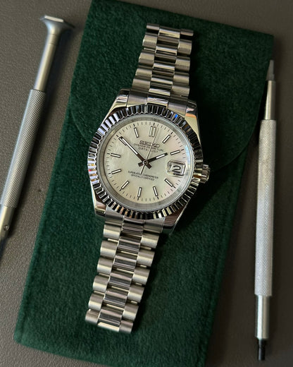 DateJust: Stainless Steel Mother of Pearl Dial Stick Markers w/ Presidential Bracelet