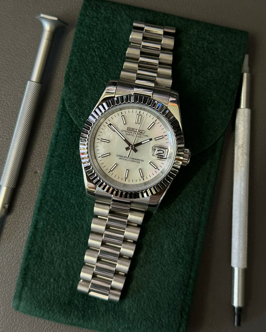DateJust: Stainless Steel Mother of Pearl Dial Stick Markers w/ Presidential Bracelet