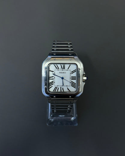Santos: Stainless Steel White Dial Roman Markers