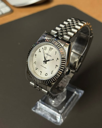 DateJust: Stainless Steel Guilloche White Dial Arabic Markers w/ Jubilee Bracelet