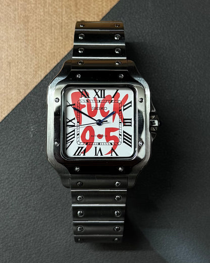 Santos: Stainless Steel White “Fuck 9-5” Dial Roman Markers