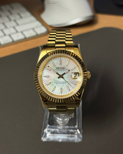 DateJust: Yellow Gold Mother of Pearl Dial Stick Markers w/ Presidential Bracelet