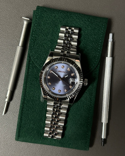 Seiko Mod DateJust: Stainless Steel Purple Dial Gem Markers w/ Jubilee Bracelet