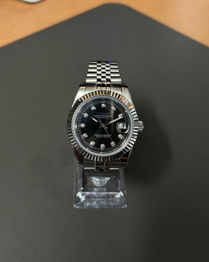 Seiko Mod Datejust: Stainless Steel Black Dial Gem Markers w/ Jubilee Bracelet